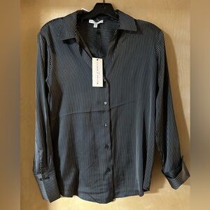 Black and White Striped Button-Up Shirt